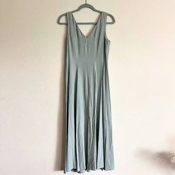 Vintage 90s Sage Green Maxi Dress Y2K Minimalist Cottagecore Grunge Size 8 - Picture 4 of 9